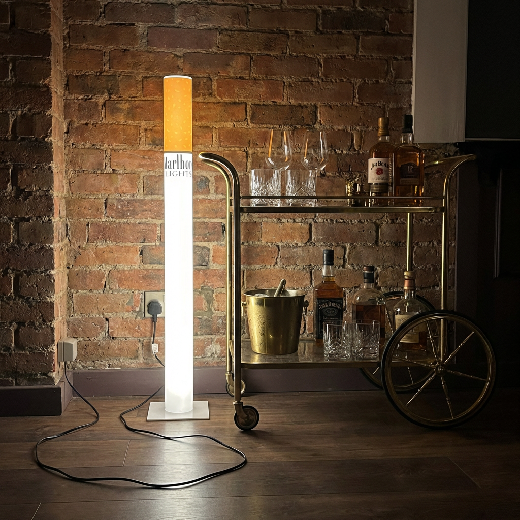man cave decor, home bar decor, retro floor lamp, boho floor lamp, giant cigarette lamp, marlboro lamp, whiskey barrel decor, biker garage decor, y2k lamp, novelty lamp,marlboro lamp lights, cigarette lamp , marlboro lamp for sale