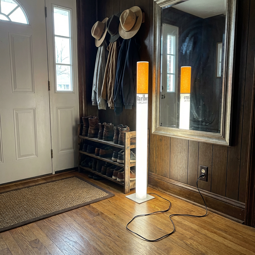 man cave decor, home bar decor, retro floor lamp, boho floor lamp, giant cigarette lamp, marlboro lamp, whiskey barrel decor, biker garage decor, y2k lamp, novelty lamp,marlboro lamp lights, cigarette lamp , marlboro lamp for sale