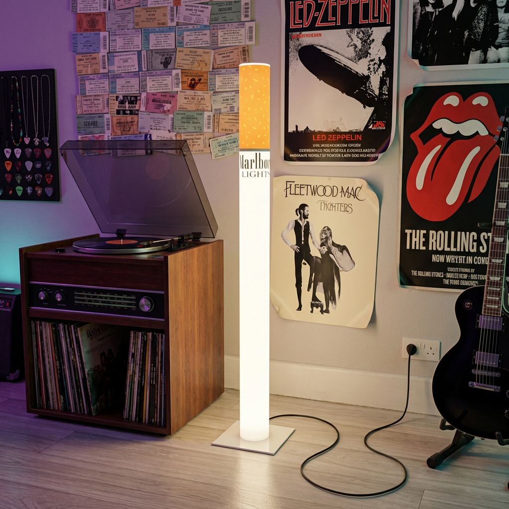 man cave decor, home bar decor, retro floor lamp, boho floor lamp, giant cigarette lamp, marlboro lamp, whiskey barrel decor, biker garage decor, y2k lamp, novelty lamp,marlboro lamp lights, cigarette lamp , marlboro lamp for sale