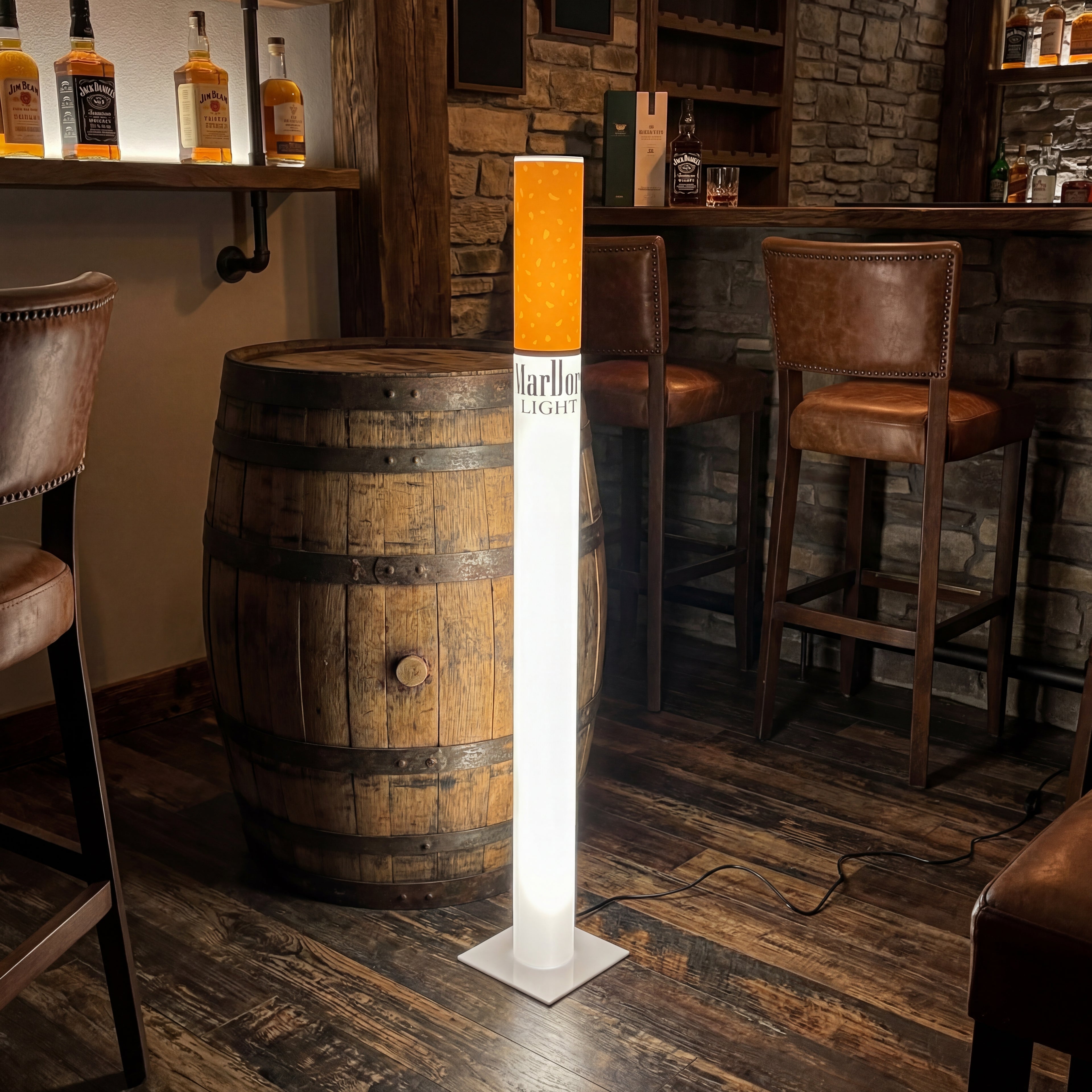 man cave decor, home bar decor, retro floor lamp, boho floor lamp, giant cigarette lamp, marlboro lamp, whiskey barrel decor, biker garage decor, y2k lamp, novelty lamp,marlboro lamp lights, cigarette lamp , marlboro lamp for sale