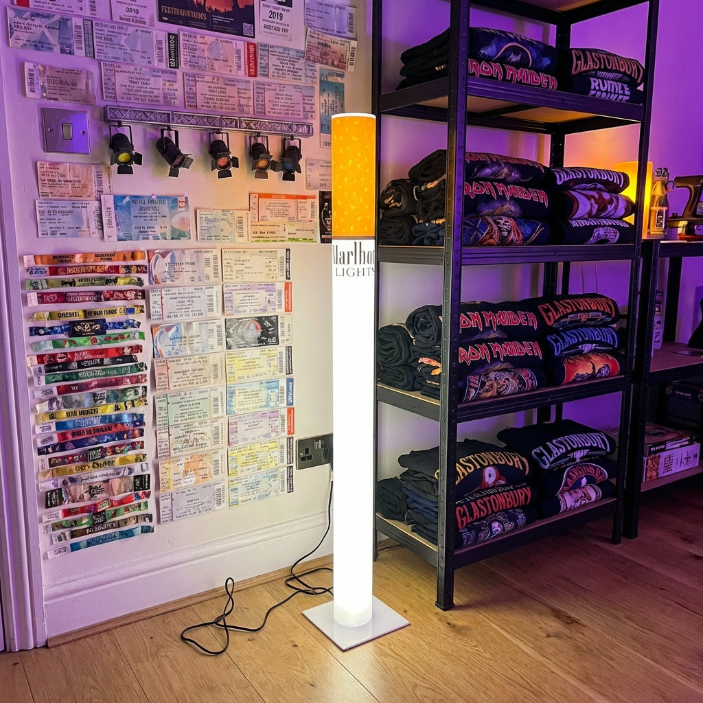 man cave decor, home bar decor, retro floor lamp, boho floor lamp, giant cigarette lamp, marlboro lamp, whiskey barrel decor, biker garage decor, y2k lamp, novelty lamp,marlboro lamp lights, cigarette lamp , marlboro lamp for sale