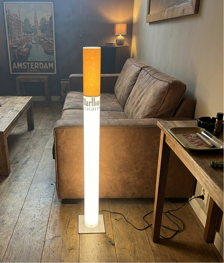 man cave decor, home bar decor, retro floor lamp, boho floor lamp, giant cigarette lamp, marlboro lamp, whiskey barrel decor, biker garage decor, y2k lamp, novelty lamp,marlboro lamp lights, cigarette lamp , marlboro lamp for sale