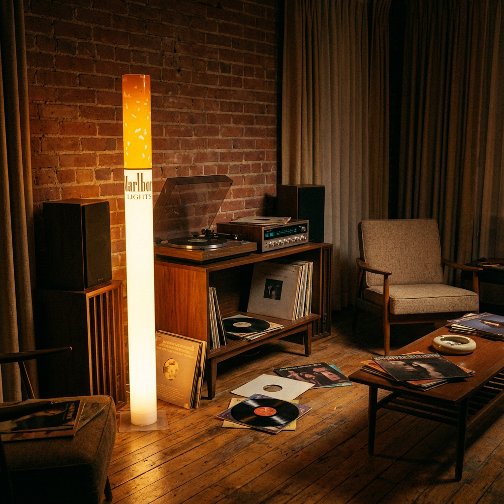 retro marlboro lamp, home bar decor, statement floor lamp, marlboro cigarette lamp, bar cart decor, whiskey barrel decor, pub bar glow, vintage bar lighting, speakeasy decor, man cave statement, retro home bar, bourbon gifts, neon bar light  

